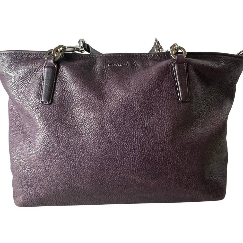 Coach Madison Phoebe Tote Pebbled Leather Plum Shoulder Bag Slouchy Zip Top - Picture 15 of 15